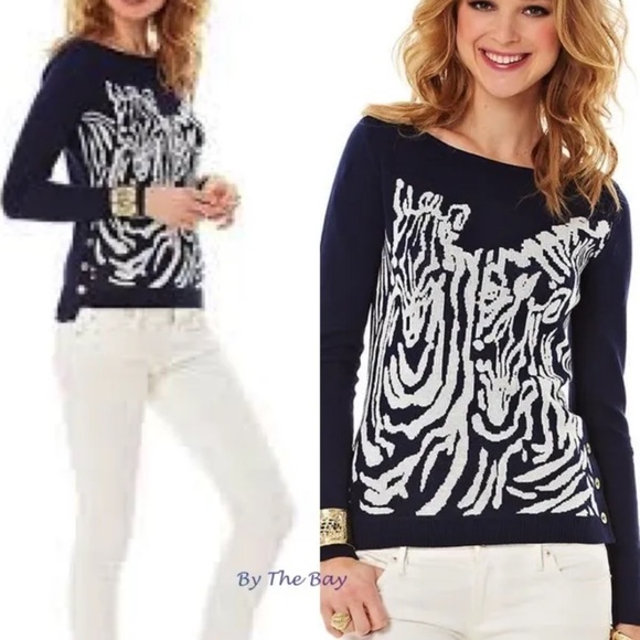 NWT LILLY PULITZER TRUE NAVY JACQUARD NILA SUMMER/FALL SWEATER GREAT SWEATER!!! - Picture 8 of 13